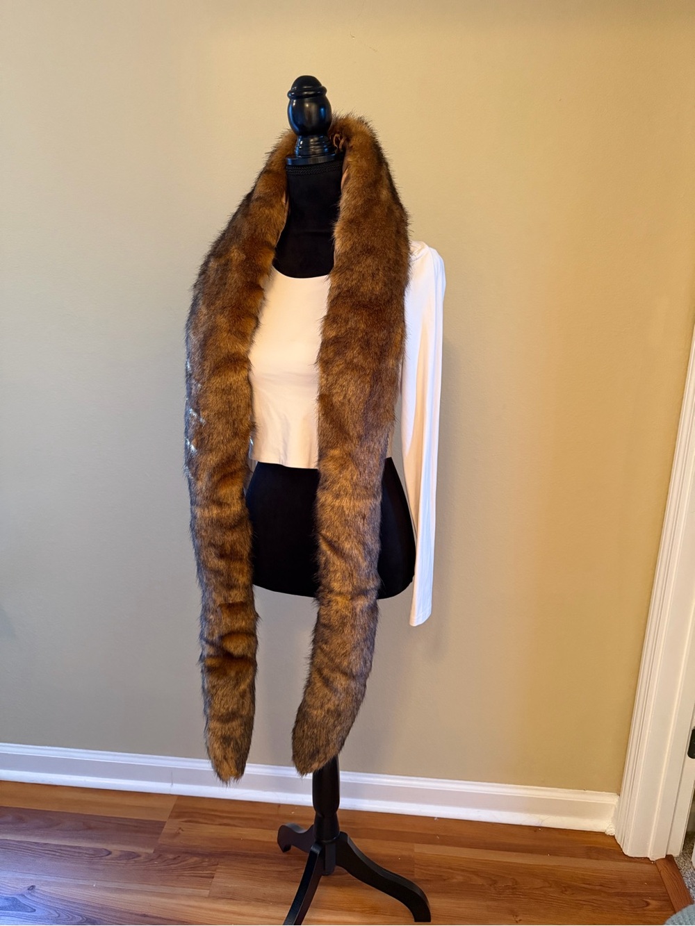 Ashro Brown Faux Fur Long Scarf Wrap